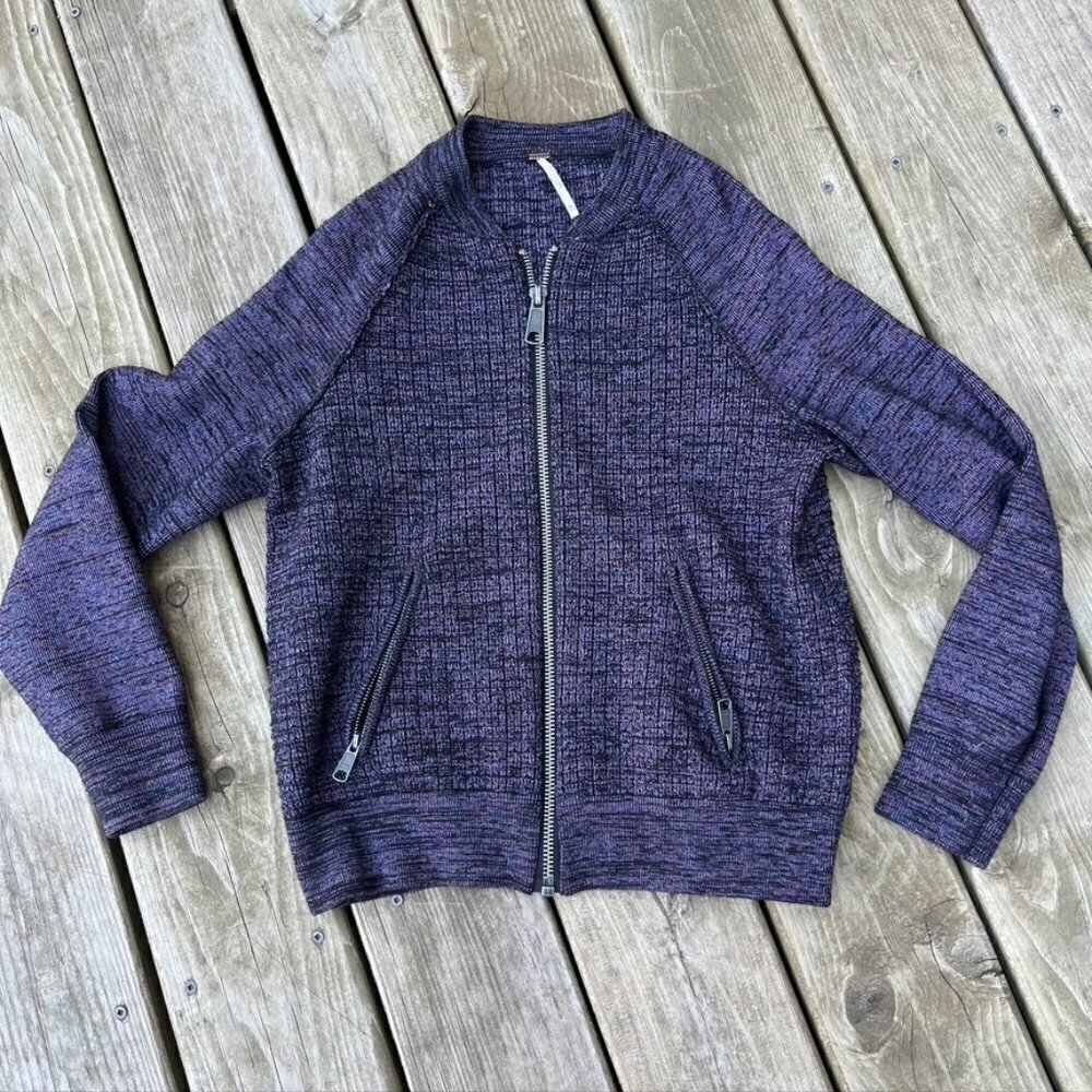 ** Free People zip up varsity sweater jacket Purple Blue XS
